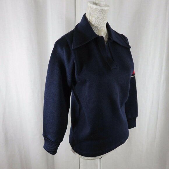 Vintage 60s L Coleman Knitting Mills Navy Blue Red Stripe Sweater Hipster Mod - Picture 4 of 12